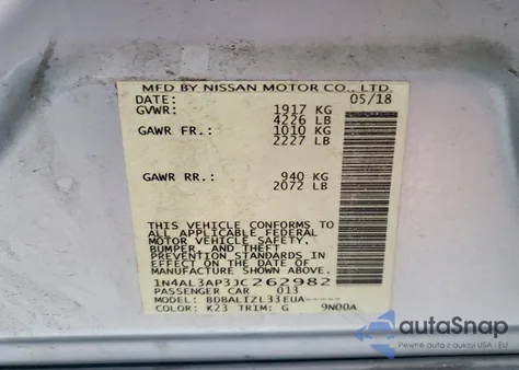 2018 Nissan Altima 2.5 Sv from USA, damaged, VIN 1N4AL3AP3JC262982